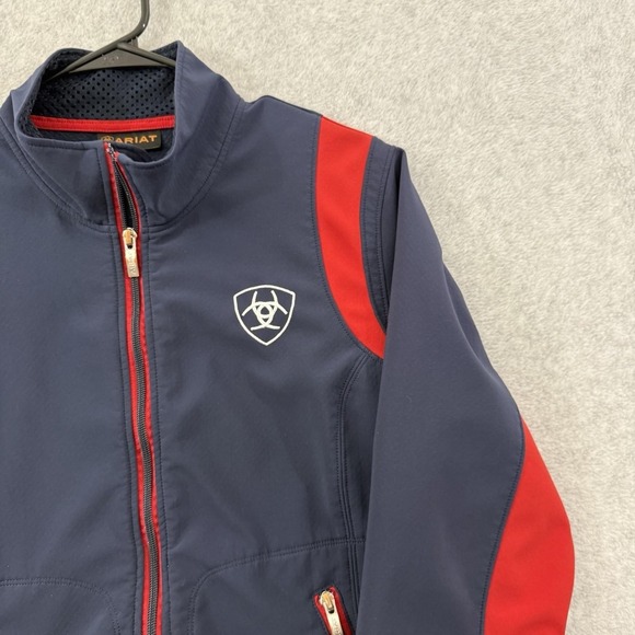 Ariat Jacket Women XL Blue Red Team Softshell Full Zip Wind Water Resistant - Picture 4 of 10